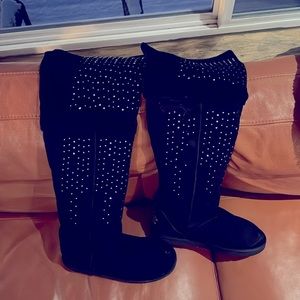 Thigh High Australia Luxe boots, black, rhinestones women’s size 11.  Worn once.
